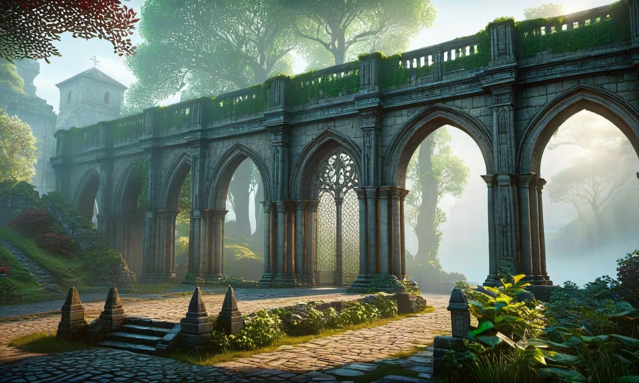  concept art fontein and sculpture of a ancient temple with a bridge, gothic architecture, mose, ivy, flowers, fog, Dave Rapoza, wide shot, cenital, hyper realistic, 4k resolution, artwork, digital art, cinematic, intrincate, wide shot, bokeh, light shaft cinematic atmosphere, ultra high res, (photorealistic, realistic:1.2), deep shadow, raw photo, film grain, Fujifilm XT3, 8k uhd, dslrThe technique of painting is simple, cinematic. ethereal lights, mysterious and alluring atmosphere, trending on art galleries specializing in fantasy art. extremely detailed, fantasy art style, dark colours, symmetrical, random perspective, (High detail: 1.2), hdr, computer graphics, (complex detail: 1.1), best quality, (artstation: 1.3), (epic fantasy: 1.1 ) hyperrealistic, full body, detailed clothing, highly detailed, cinematic lighting, stunningly beautiful, intricate, sharp focus, f/1. 8, 85mm, (centered image composition), (professionally color graded), ((bright soft diffused light)), volumetric fog, trending on instagram, trending on tumblr, HDR 4K, 8K