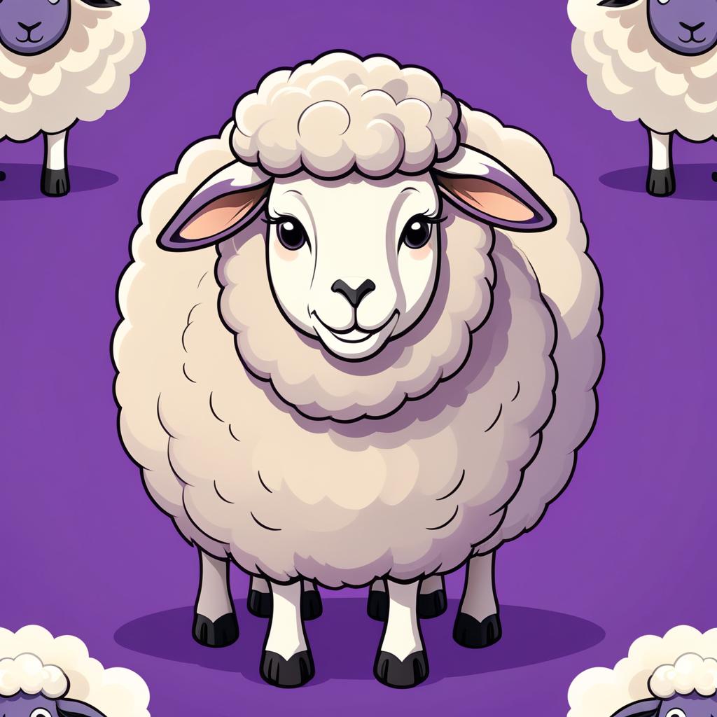  a simple cartoonish friendly sheep on a purple background