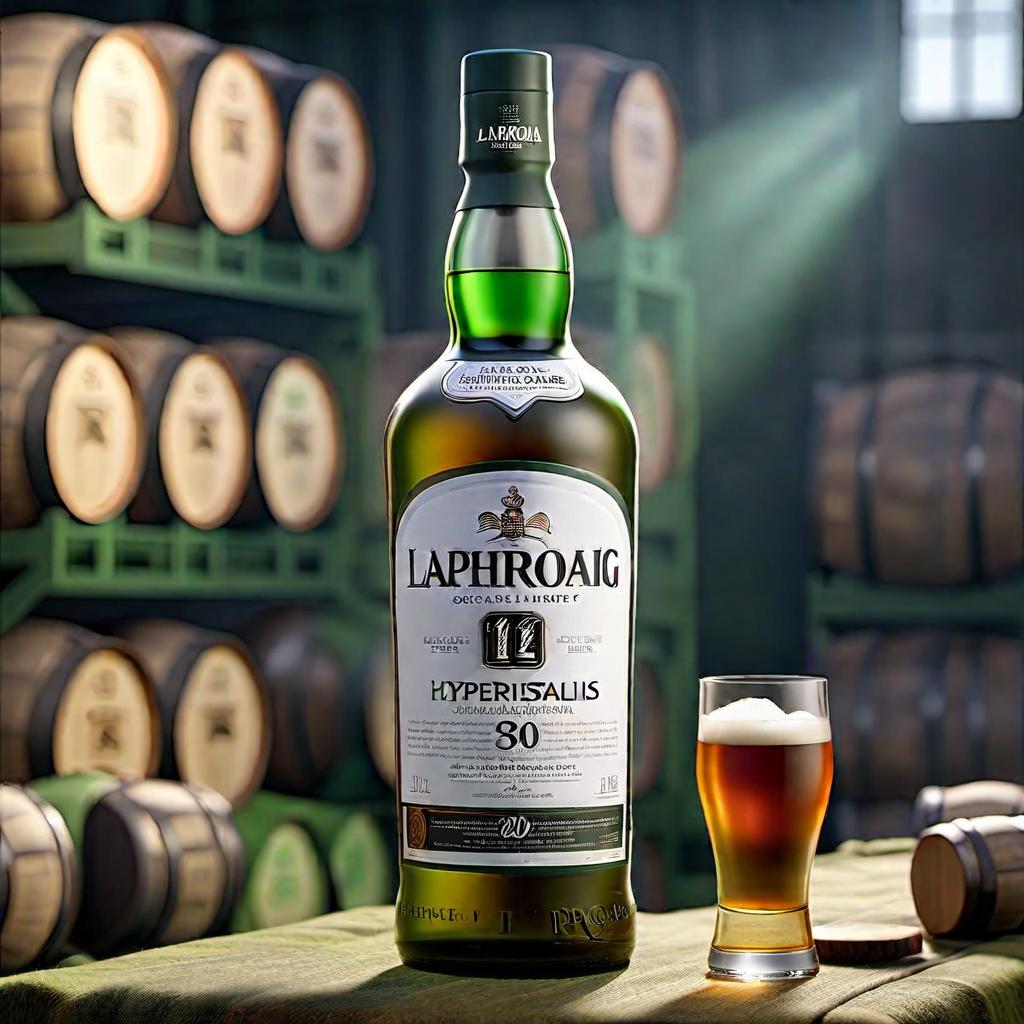  Laphroaig whisky hyperrealistic, full body, detailed clothing, highly detailed, cinematic lighting, stunningly beautiful, intricate, sharp focus, f/1. 8, 85mm, (centered image composition), (professionally color graded), ((bright soft diffused light)), volumetric fog, trending on instagram, trending on tumblr, HDR 4K, 8K
