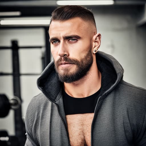 portrait+ style Russian queer fitness model brunette hunk dilf dude face