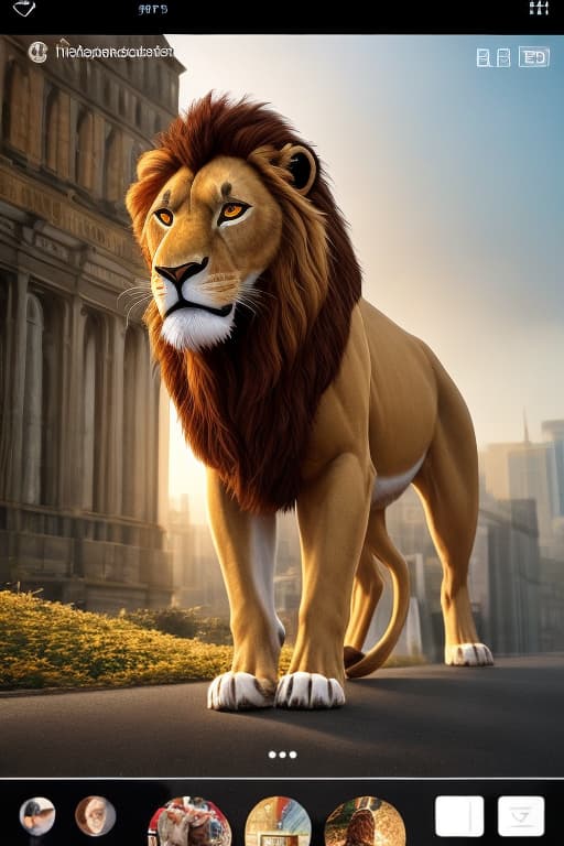  Please output the image according to the following. You are a professional writer for TikTok. The image you created will be posted on TikTok. #Conditions ・Ratio is 9:16 ・No text is required in the image ・Draw the lion as impactfully as possible hyperrealistic, full body, detailed clothing, highly detailed, cinematic lighting, stunningly beautiful, intricate, sharp focus, f/1. 8, 85mm, (centered image composition), (professionally color graded), ((bright soft diffused light)), volumetric fog, trending on instagram, trending on tumblr, HDR 4K, 8K