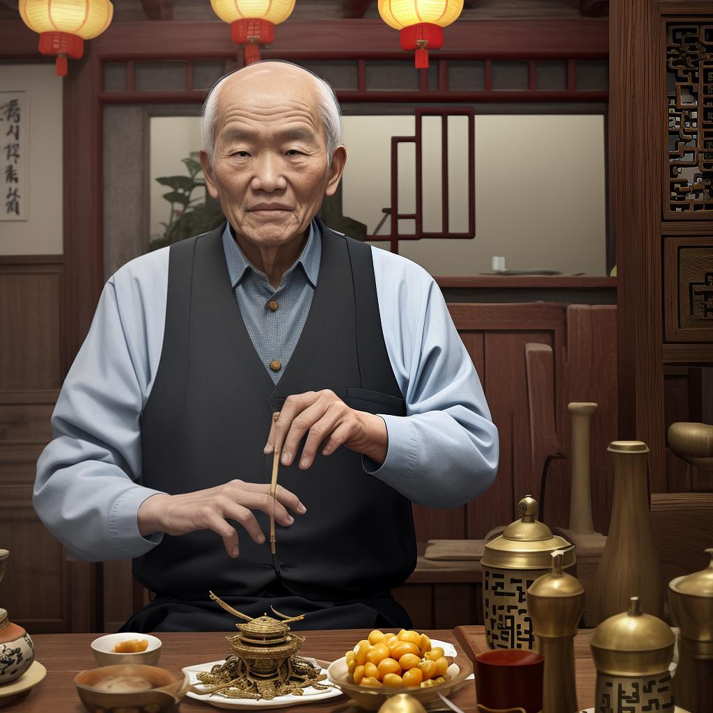  Masterpiece, best quality, old man holding traditional Chinese medicine