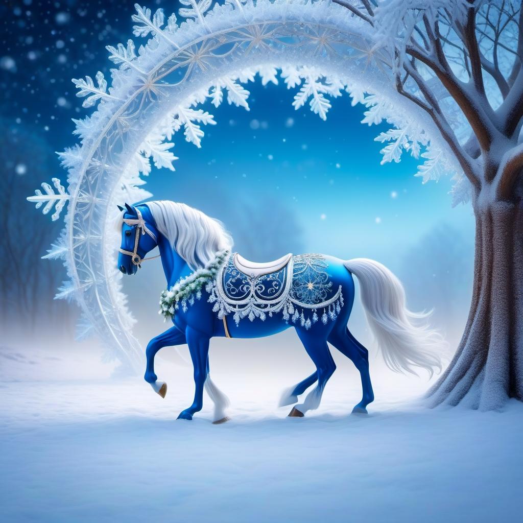  ethereal fantasy concept art of Digital image (double exposure). An attraction in a park. A carousel of ice ponies spinning to the rhythm of a blizzard. Manes of thin openwork snowflakes. Sparkling, sparkling blue neon. Shades of white to blue. (Christmas decor: candy, caramel, wreath, poisettia). Unusual designs, sparkling surfaces. Lots of snowflakes. White snow. Silver filigree, pattern. Stylisation, decorative. Background : surrealist abstraction. Stylistics : fantasy, fairy tale, Soviet animation. High quality. . magnificent, celestial, ethereal, painterly, epic, majestic, magical, fantasy art, cover art, dreamy, hkmagic hyperrealistic, full body, detailed clothing, highly detailed, cinematic lighting, stunningly beautiful, intricate, sharp focus, f/1. 8, 85mm, (centered image composition), (professionally color graded), ((bright soft diffused light)), volumetric fog, trending on instagram, trending on tumblr, HDR 4K, 8K