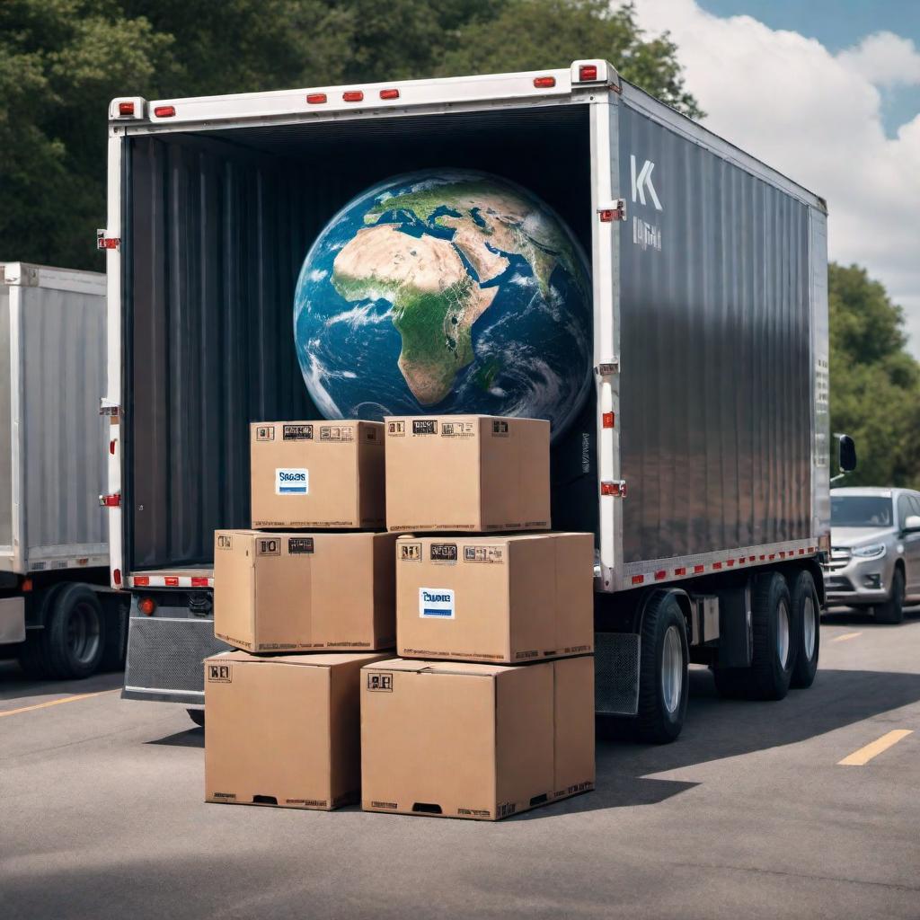  Create an image of a planet named BREALMOVERS LLC with a moving truck carrying boxes and storage containers. hyperrealistic, full body, detailed clothing, highly detailed, cinematic lighting, stunningly beautiful, intricate, sharp focus, f/1. 8, 85mm, (centered image composition), (professionally color graded), ((bright soft diffused light)), volumetric fog, trending on instagram, trending on tumblr, HDR 4K, 8K