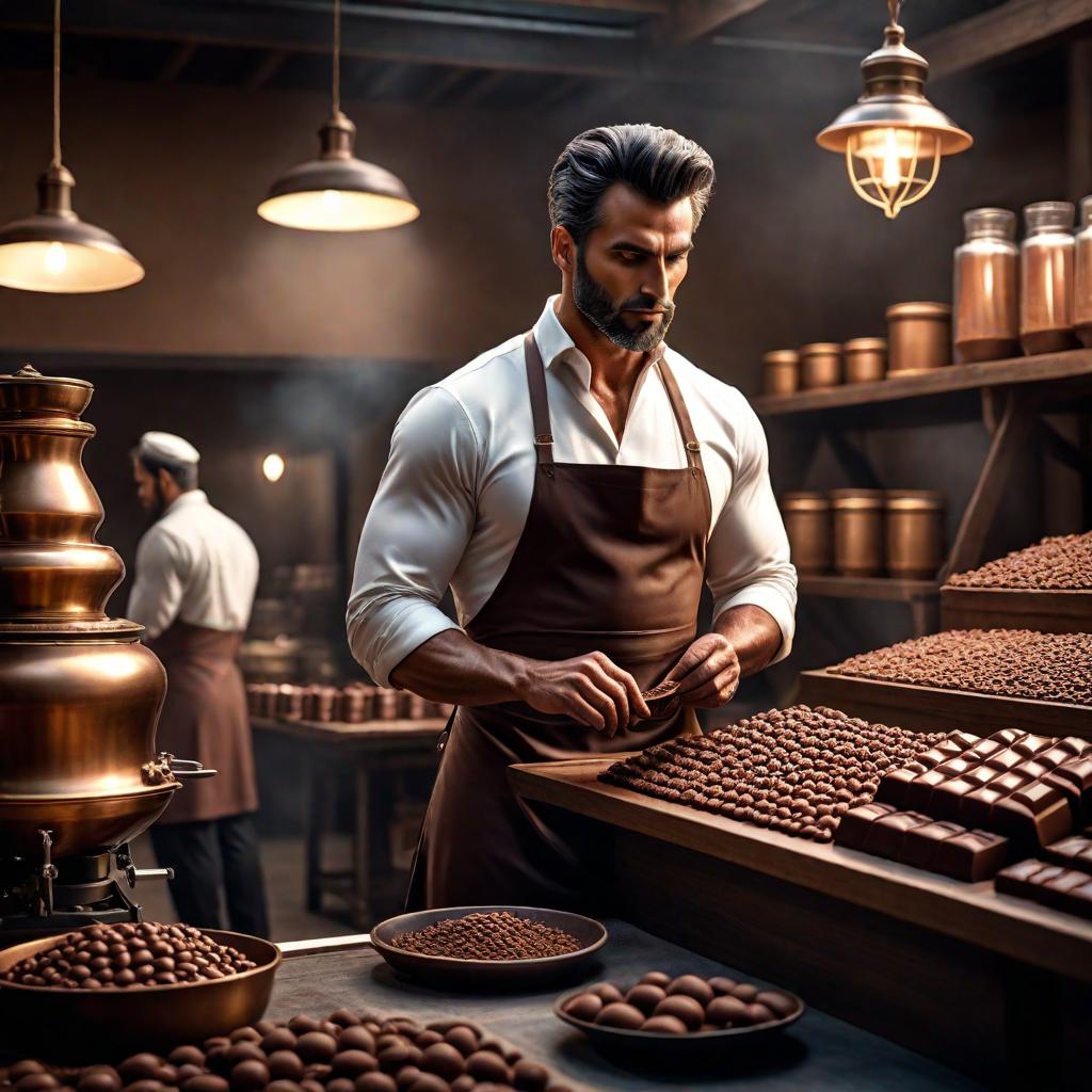  Chocolate maker hyperrealistic, full body, detailed clothing, highly detailed, cinematic lighting, stunningly beautiful, intricate, sharp focus, f/1. 8, 85mm, (centered image composition), (professionally color graded), ((bright soft diffused light)), volumetric fog, trending on instagram, trending on tumblr, HDR 4K, 8K