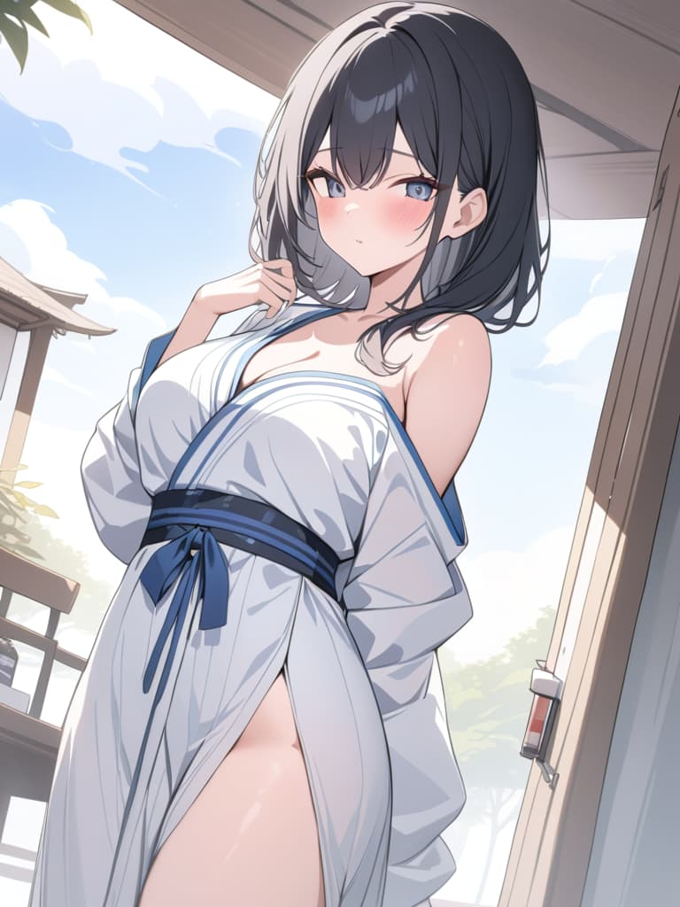  Summer, summer sky, summer yukata, black hair beautiful girl, refreshing, masterpiece, best quality,8k,ultra detailed,high resolution,an extremely delicate and beautiful,hyper detail