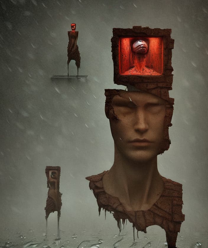 portrait+ style mannequins Beksiński pain fear guillotine chessboard death time cry rain