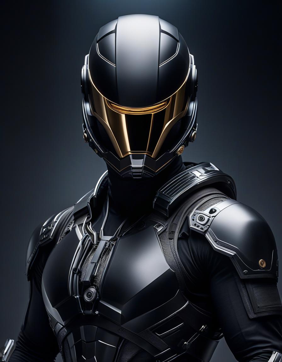  Book cover: A man in a black exoskeleton wearing a helmet, standing with his arms crossed over his chest. No background, very detailed and detailed model hyperrealistic, full body, detailed clothing, highly detailed, cinematic lighting, stunningly beautiful, intricate, sharp focus, f/1. 8, 85mm, (centered image composition), (professionally color graded), ((bright soft diffused light)), volumetric fog, trending on instagram, trending on tumblr, HDR 4K, 8K