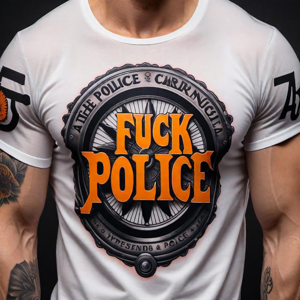  A design featuring elements of 'A Clockwork Orange' with the text 'Fuck the Police' for a tattoo. The design should capture a rebellious and edgy vibe inspired by the movie. hyperrealistic, full body, detailed clothing, highly detailed, cinematic lighting, stunningly beautiful, intricate, sharp focus, f/1. 8, 85mm, (centered image composition), (professionally color graded), ((bright soft diffused light)), volumetric fog, trending on instagram, trending on tumblr, HDR 4K, 8K