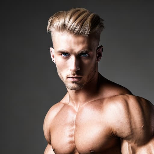 portrait+ style Russian queer fitness model blonde hunk dude face