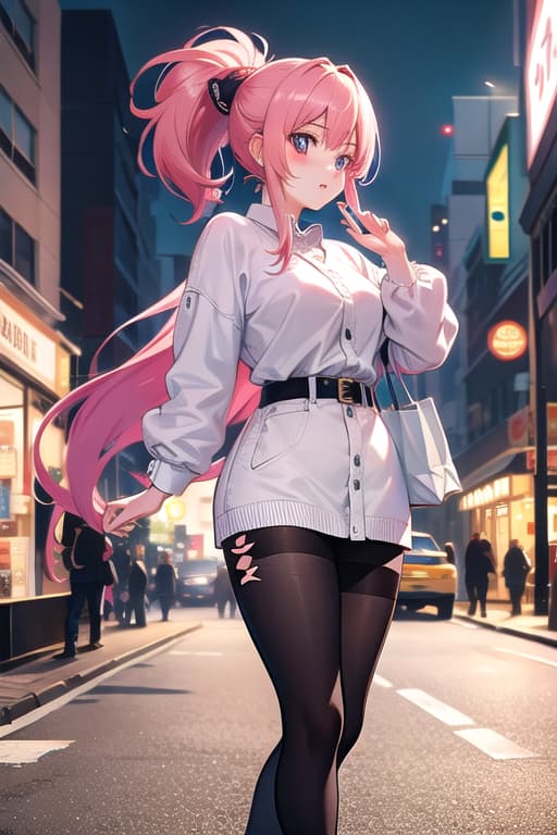  Anime style,pink haired girl,ponytail,large eyes,shopping, hyperrealistic, full body, detailed clothing, highly detailed, cinematic lighting, stunningly beautiful, intricate, sharp focus, f/1. 8, 85mm, (centered image composition), (professionally color graded), ((bright soft diffused light)), volumetric fog, trending on instagram, trending on tumblr, HDR 4K, 8K