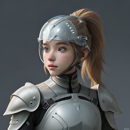  Girl, humanity, putting on biological armor, shell, fully enclosed helmet, (solo: 1.5), dynamic, best quality, masterpiece, c4d, ponytail.