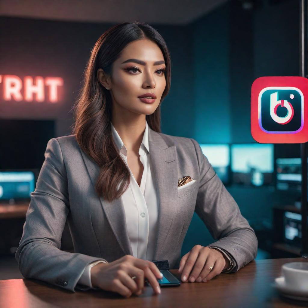  A person providing details about a video concept to create a viral TikTok video. hyperrealistic, full body, detailed clothing, highly detailed, cinematic lighting, stunningly beautiful, intricate, sharp focus, f/1. 8, 85mm, (centered image composition), (professionally color graded), ((bright soft diffused light)), volumetric fog, trending on instagram, trending on tumblr, HDR 4K, 8K