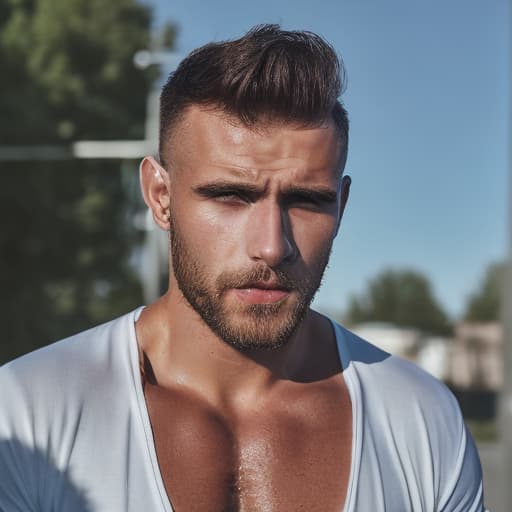 portrait+ style Russian queer fitness model brunette hunk dilf dude face