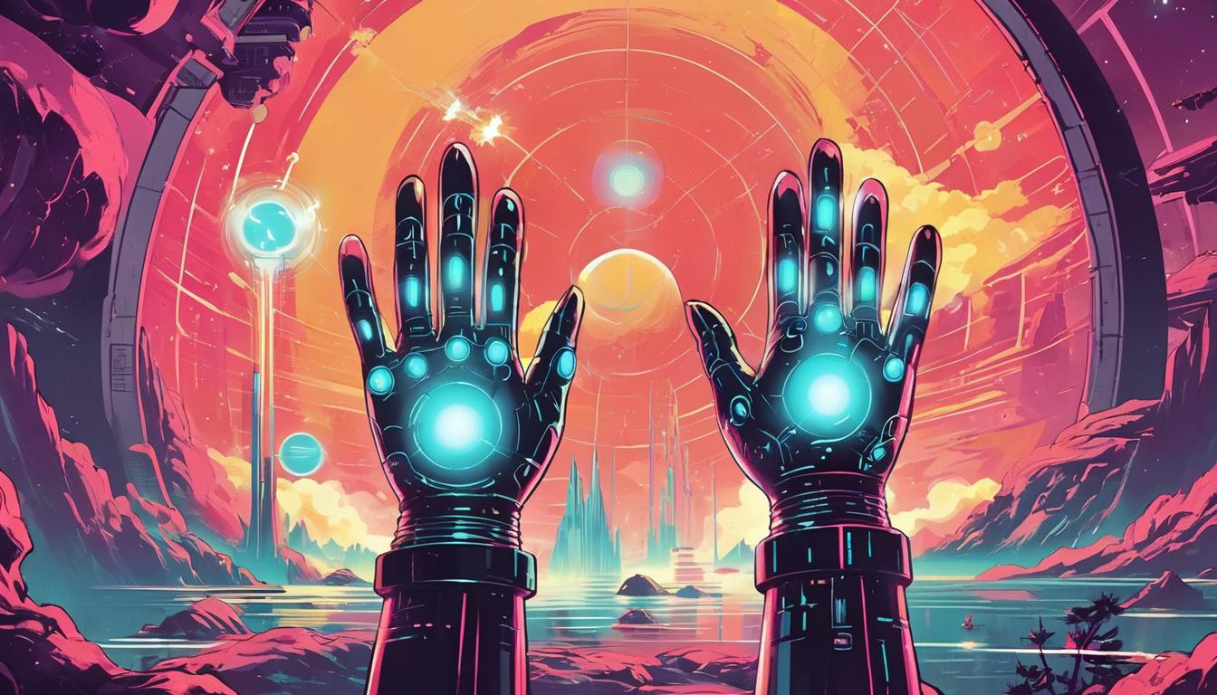  retro futuristic Hand emitting warmth, glowing light, gentle radiance, healing touch, serene energy, soothing vibes lvintage sci fi, 50s and 60s style, atomic age, vibrant, highly detailed