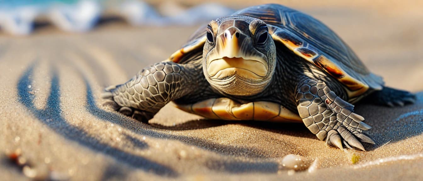  best quality, HD, cute turtle on sandy beach