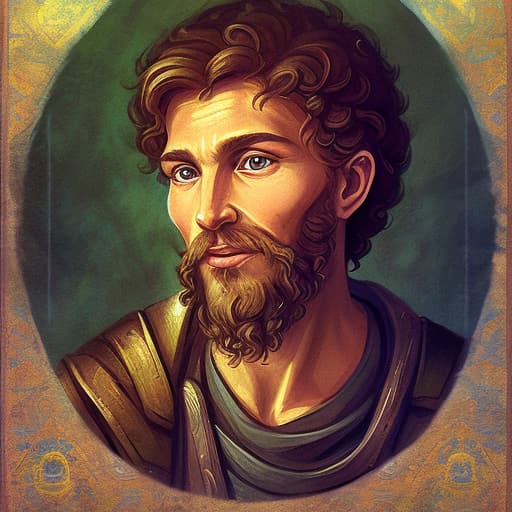 portrait+ style In the myths about Dmitry, it is told how he taught people the art of gardening and helped them find harmony with the world around them. His wisdom and kindness made him a favorite of gods and people, a symbol of unity between man and nature.