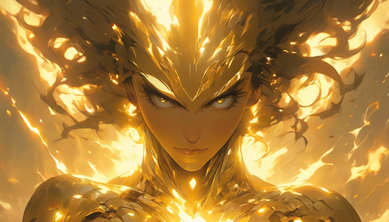  hyperrealism,fantasy aesthetic1woman, large busted attractive brunette arian female humanoid, sitting in meditation, surrounded by ethereal light, elements transforming into gold, focused and serene, high tech clothing clad in sleek, futuristic costume with metallic accents and form fitting designs, marvel superhero comics style, unreal engine rendering