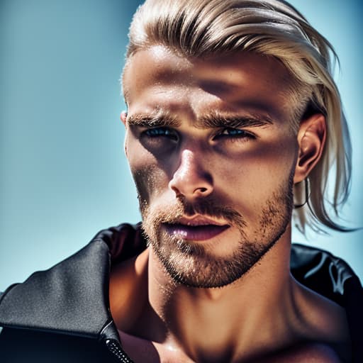 portrait+ style Russian queer fitness model blonde hunk dilf dude face