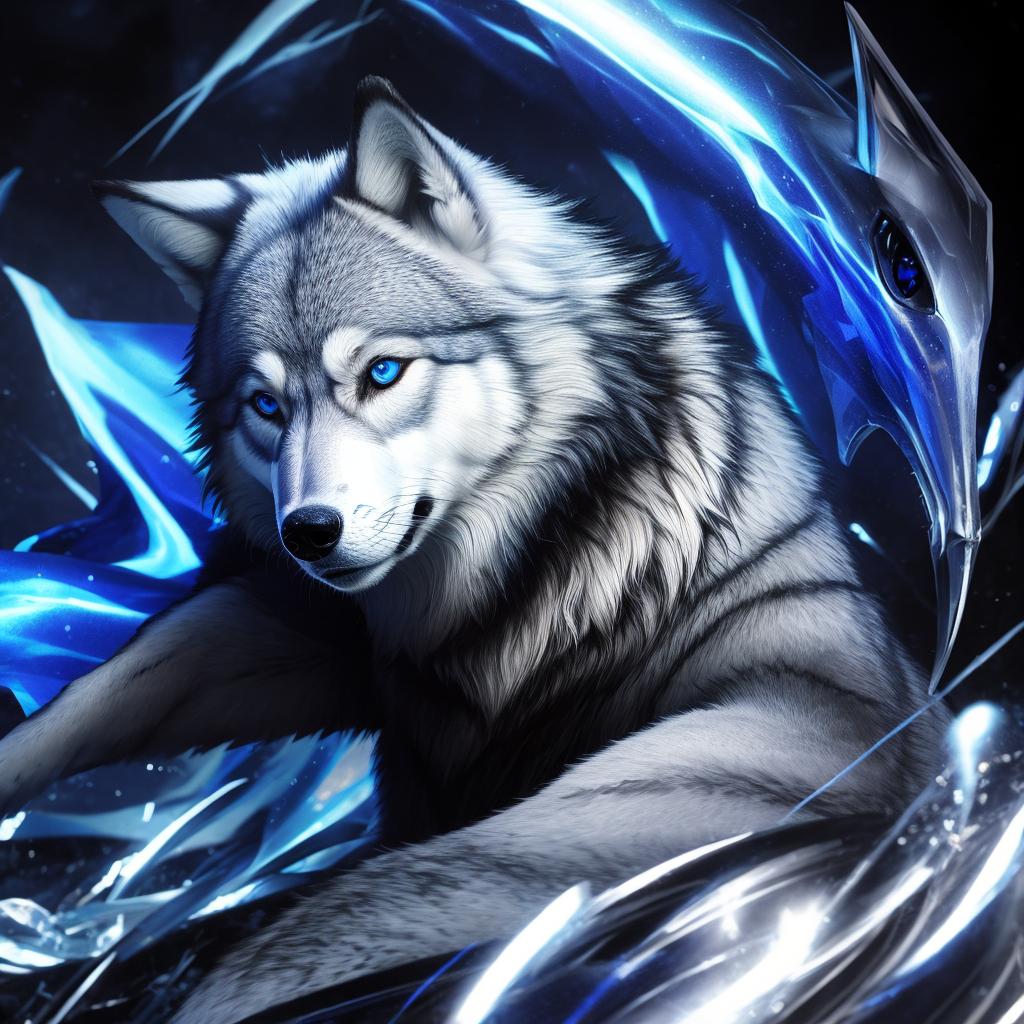  masterpiece, best quality, Wolf head,blue eyes, half sleeve, right arm