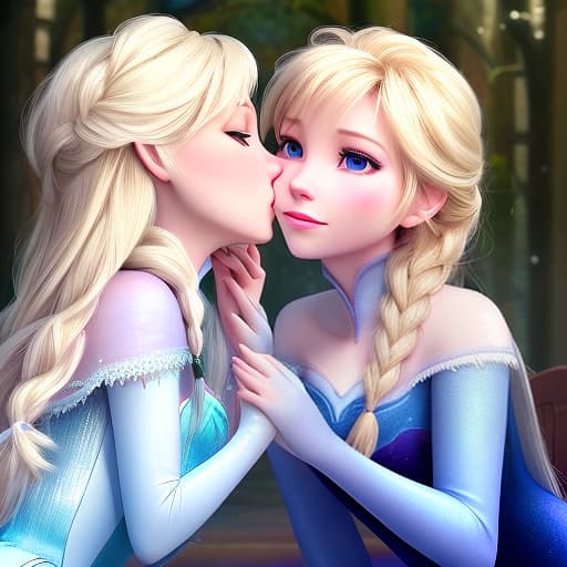  Make a photo of Elsa and Kristoff kissing