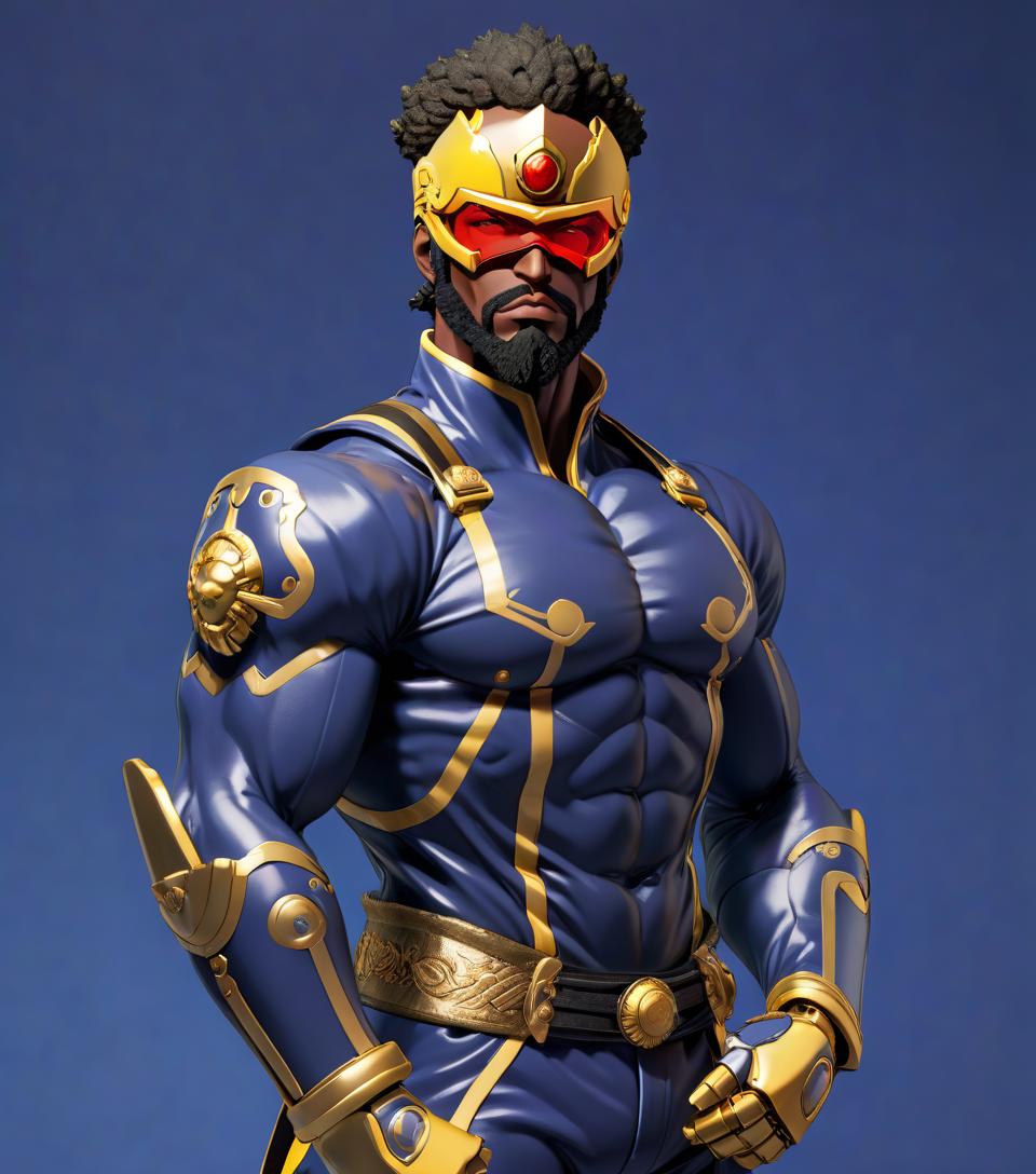  Street Fighter style robot, JoJo's Bizarre Adventure, heroic pose, warhammer, helmet, beard, black skin, face covered, face not visible . vibrant, dynamic, arcade, 2D fighting game, highly detailed, reminiscent of Street Fighter series hyperrealistic, full body, detailed clothing, highly detailed, cinematic lighting, stunningly beautiful, intricate, sharp focus, f/1. 8, 85mm, (centered image composition), (professionally color graded), ((bright soft diffused light)), volumetric fog, trending on instagram, trending on tumblr, HDR 4K, 8K