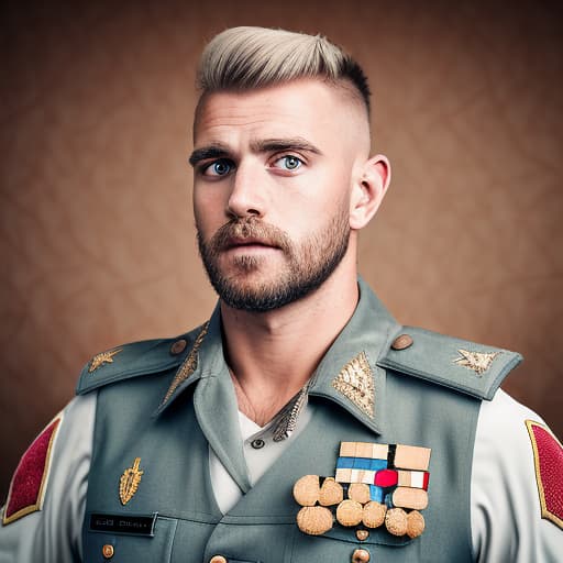 portrait+ style Russian queer sergeant blonde hunk dilf dude face