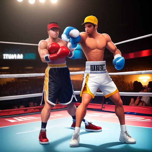  An adolescent, a boxer in the ring, spectators in the background, a cartoon backdrop, for a meme. hyperrealistic, full body, detailed clothing, highly detailed, cinematic lighting, stunningly beautiful, intricate, sharp focus, f/1. 8, 85mm, (centered image composition), (professionally color graded), ((bright soft diffused light)), volumetric fog, trending on instagram, trending on tumblr, HDR 4K, 8K