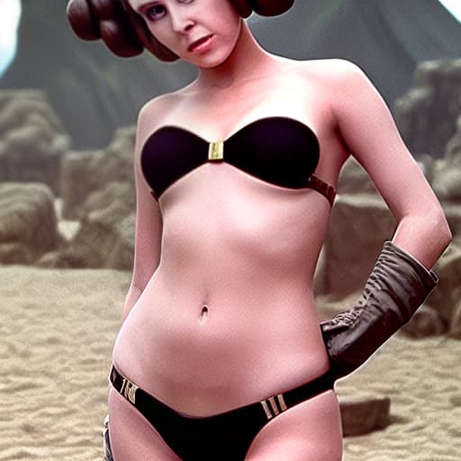  Princess Leia, sultry expression, wearing a Star wars style bikini