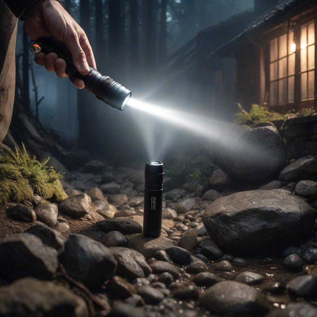  Handheld flashlight: A compact but powerful flashlight for lighting dark places and basements. hyperrealistic, full body, detailed clothing, highly detailed, cinematic lighting, stunningly beautiful, intricate, sharp focus, f/1. 8, 85mm, (centered image composition), (professionally color graded), ((bright soft diffused light)), volumetric fog, trending on instagram, trending on tumblr, HDR 4K, 8K