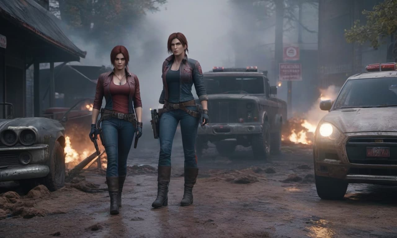  Claire Redfield, darkness, destruction hyperrealistic, full body, detailed clothing, highly detailed, cinematic lighting, stunningly beautiful, intricate, sharp focus, f/1. 8, 85mm, (centered image composition), (professionally color graded), ((bright soft diffused light)), volumetric fog, trending on instagram, trending on tumblr, HDR 4K, 8K