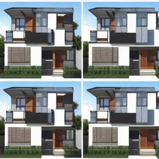  Layout and general view of a 2 storey townhouse 6500mm by 24000mm. 3 apartments.