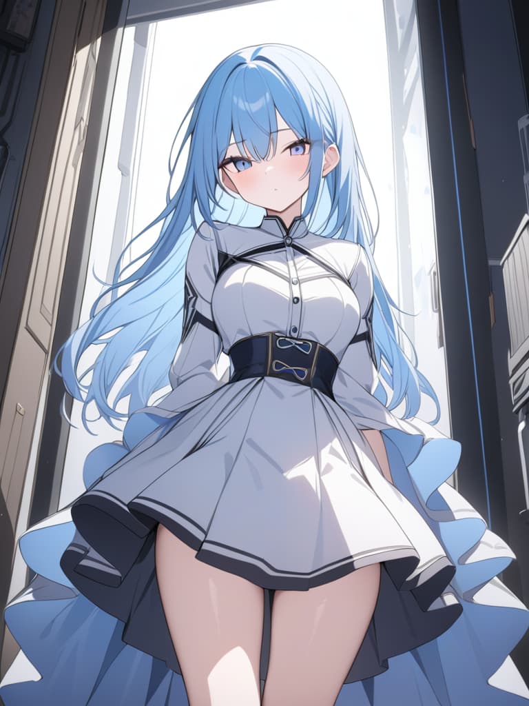  A with a light blue hair wearing a , masterpiece, best quality,8k,ultra detailed,high resolution,an extremely delicate and beautiful,hyper detail