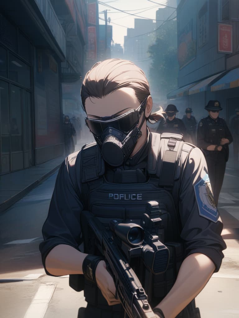  Pistols, muzzle toward opponents, crying, police officers, polys, guns, crying, smiling, shooting, masterpiece, best quality,8k,ultra detailed,high resolution,an extremely delicate and beautiful,hyper detail