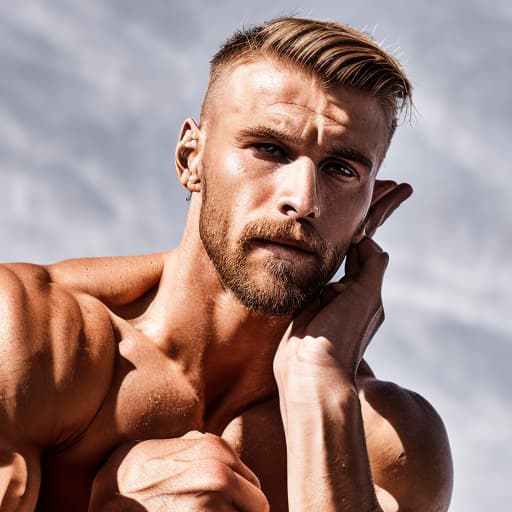 portrait+ style Russian queer fitness model blonde hunk dilf dude face