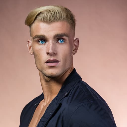 portrait+ style British queer fitness model blonde hunk dude face