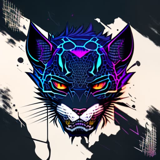 estilovintedois aggressive anime jaguar head portrait, 2d illustration, 2d anime art, 2d character design, dark and spooky colors, abstract elements