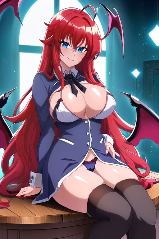  ,ful smile,,cameltoe,age,teacher,clroom,sitting on table,masterpiece, best quality, 1women, long red hair, looking at viewer, :3, cute, black uniform, outdoors, streets, cowboy shot, curvy, (((blue eyes))), rias gremory, red hair, antenna hair, wavy hair, ((beautiful detailed eyes, beautiful detailed glow, lots of glow)), anime screencap,(Vampire:1.2), Dark hair, masterpiece, best quality, high quality, solo