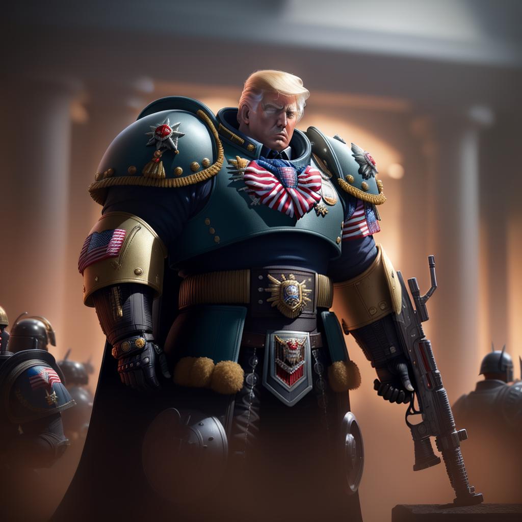  President Donald Trump as Warhammer 40K space marine ,, hyperrealistic, high quality, highly detailed, perfect lighting, intricate, sharp focus, f/1. 8, 85mm, (centered image composition), (professionally color graded), ((bright soft diffused light)), trending on instagram, HDR 4K, 8K