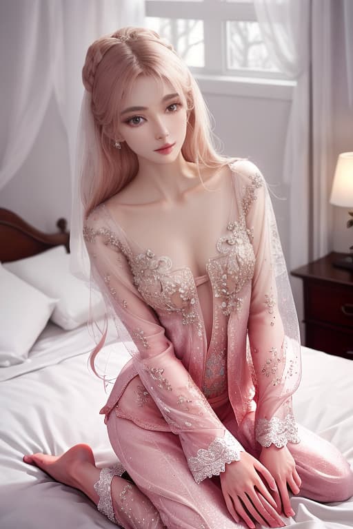  Super pretty , intricate and delicate skin, fair complexion, s , pajamas, home bedroom hyperrealistic, full body, detailed clothing, highly detailed, cinematic lighting, stunningly beautiful, intricate, sharp focus, f/1. 8, 85mm, (centered image composition), (professionally color graded), ((bright soft diffused light)), volumetric fog, trending on instagram, trending on tumblr, HDR 4K, 8K