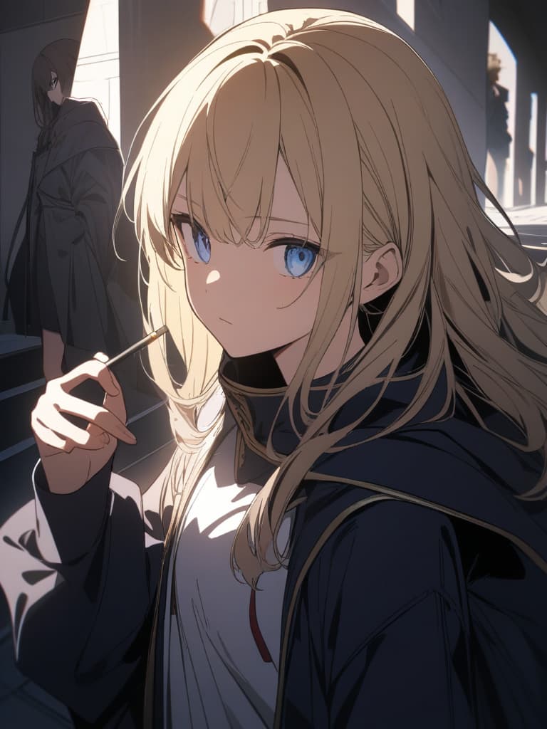  Blonde,gal,adding cigarettes,blue eyes,older sister,y,black inner,staff jumper,delinquent,handsome girl,beautiful girl,long hair,bangs with hands,all back bangs、ultra detailed,best shadow,cute and beautiful face,(masterpiece:1.2),(best quality:1.2),detailed background,high contrast,(best illumination,an extremely delicate and beautiful),((cinematic light)),hyper detail,dramatic light,intricate details,8k,anime,very aesthetic, masterpiece, best quality,8k,ultra detailed,high resolution,an extremely delicate and beautiful,hyper detail