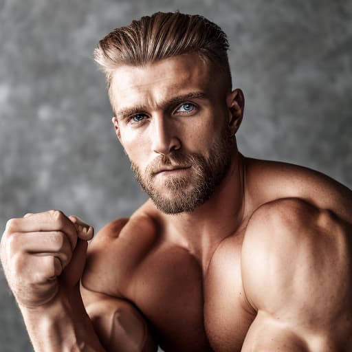 portrait+ style Russian queer fitness model blonde hunk dilf dude face