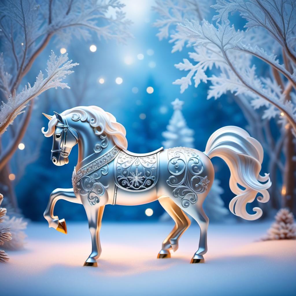  ethereal fantasy concept art of Digital image (double exposure). An attraction in a park. A carousel of ice ponies spinning to the rhythm of a blizzard. Manes of thin openwork snowflakes. Sparkling, sparkling blue neon. Shades of white to blue. (Christmas decor: candy, caramel, wreath, poisettia). Unusual designs, sparkling surfaces. Lots of snowflakes. White snow. Silver filigree, pattern. Stylisation, decorative. Background : surrealist abstraction. Stylistics : fantasy, fairy tale, Soviet animation. High quality. . magnificent, celestial, ethereal, painterly, epic, majestic, magical, fantasy art, cover art, dreamy, hkmagic hyperrealistic, full body, detailed clothing, highly detailed, cinematic lighting, stunningly beautiful, intricate, sharp focus, f/1. 8, 85mm, (centered image composition), (professionally color graded), ((bright soft diffused light)), volumetric fog, trending on instagram, trending on tumblr, HDR 4K, 8K