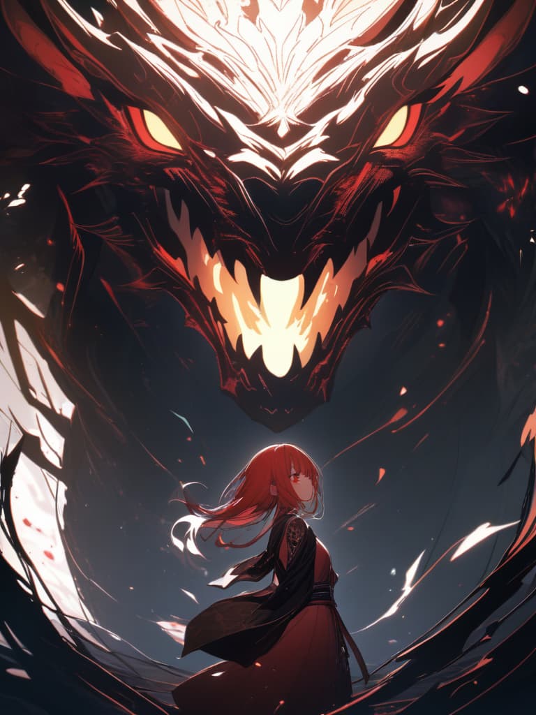  Dragon,dragon and beautiful girl,beautiful girl,girl,beautiful,red hair,red eye,dragon user,flame,fire blowing dragon,cool,beautiful,fantastic,long hair,staring,cool、ultra detailed,best shadow,cute and beautiful face,(masterpiece:1.2),(best quality:1.2),detailed background,high contrast,(best illumination,an extremely delicate and beautiful),((cinematic light)),hyper detail,dramatic light,intricate details,8k,anime,very aesthetic, masterpiece, best quality,8k,ultra detailed,high resolution,an extremely delicate and beautiful,hyper detail