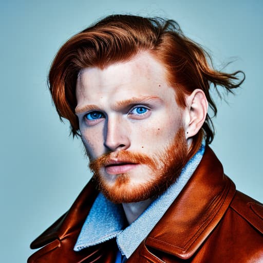 portrait+ style Russian homosexual queer supermodel ginger hunk dude face