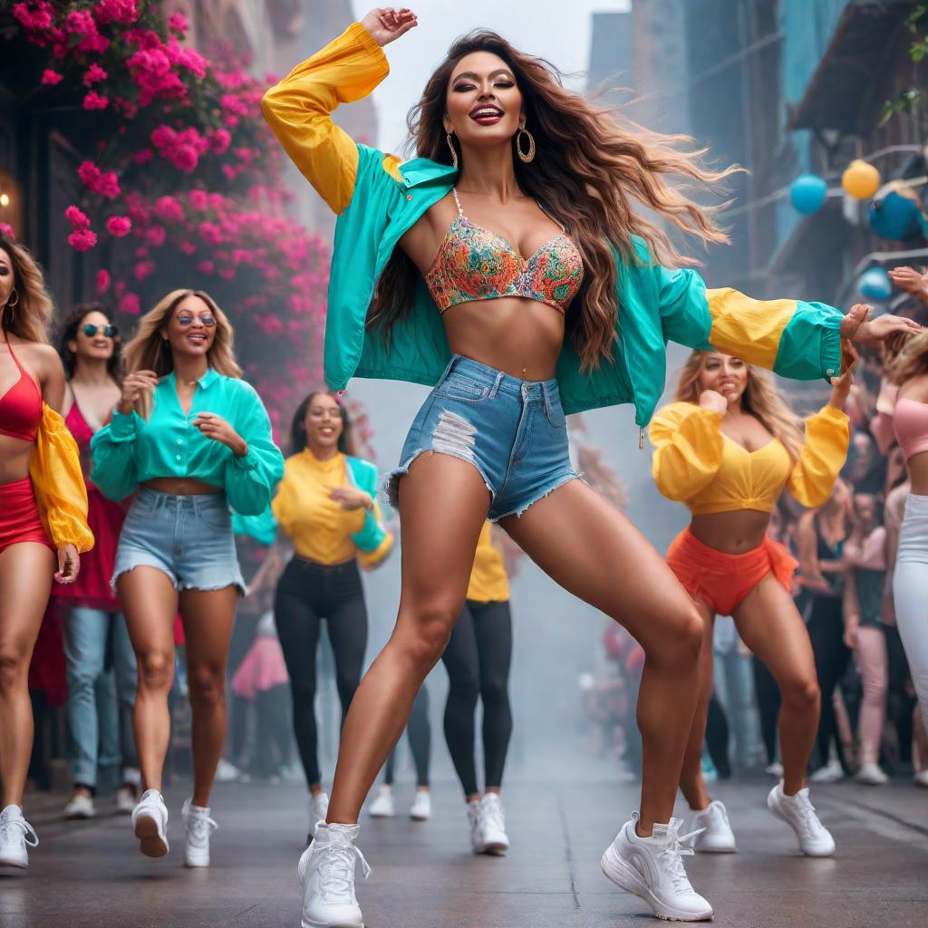  A vibrant and dynamic TikTok video post with the caption: 'Embrace the chaos and dance to your own rhythm! 💃🎶 #BeYourself #DanceChallenge'. Include colorful and energetic dance-themed visuals. hyperrealistic, full body, detailed clothing, highly detailed, cinematic lighting, stunningly beautiful, intricate, sharp focus, f/1. 8, 85mm, (centered image composition), (professionally color graded), ((bright soft diffused light)), volumetric fog, trending on instagram, trending on tumblr, HDR 4K, 8K