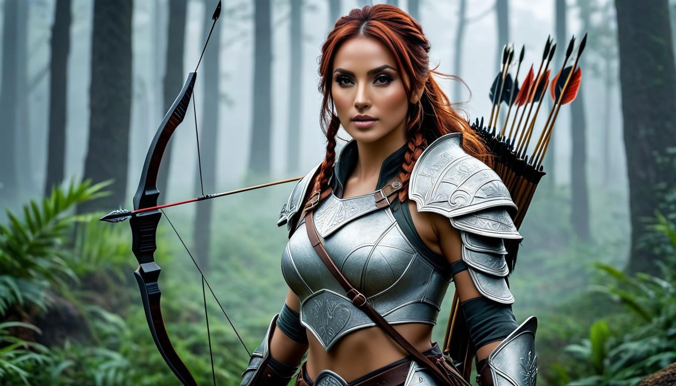  concept art .(masterpiece, high quality, texturing: 1.3), double exposure, troll warrior , white light armor, bow and arrows behind her. HDR, 4k . digital artwork, ilrative, painterly, matte painting, highly detailed hyperrealistic, full body, detailed clothing, highly detailed, cinematic lighting, stunningly beautiful, intricate, sharp focus, f/1. 8, 85mm, (centered image composition), (professionally color graded), ((bright soft diffused light)), volumetric fog, trending on instagram, trending on tumblr, HDR 4K, 8K