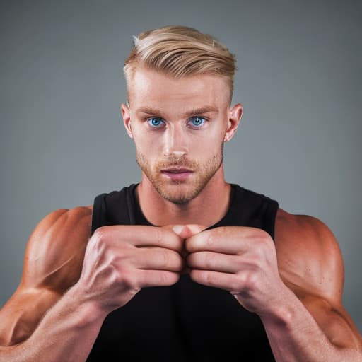 portrait+ style British queer fitness model blonde hunk dude face