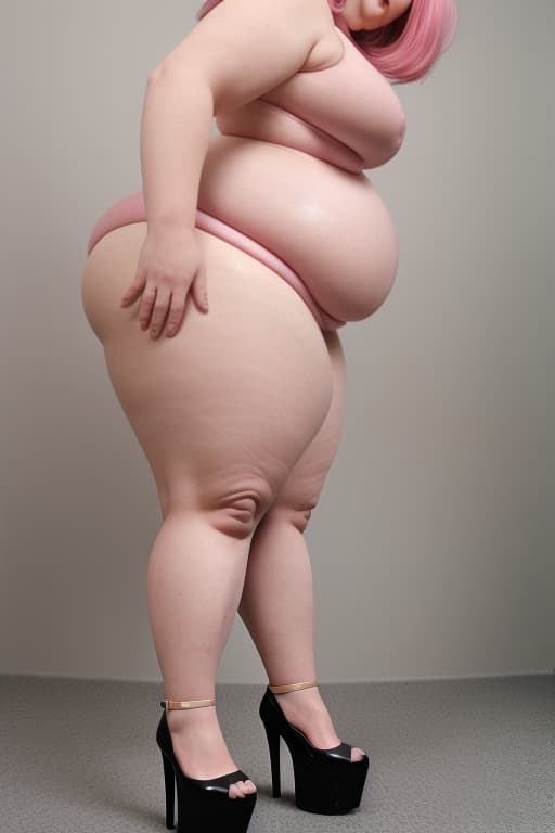  Fat chubby old , high heels pink, back view, BBW, standing, wide waist, full body view, 18 inch high platform shoes, pink shoes, not over, extremely obese, giant gaping , SSBBW, short hair, large head, under , standing straight pose, waist, very wide hips, , fat arms, mega fat, fat, skin, immobile, not over , standing stiff, ultra SSBBW, very wide waist, fit whole body to screen, standing upright always, no side angle views, mega heavyweight, 20 inch high heels pink, short bobcut hair, short hair, closed eyes, caucasian, fat , low angle front view, , , gigantic opening, eyelids closed, no head turns, gigantic , mi