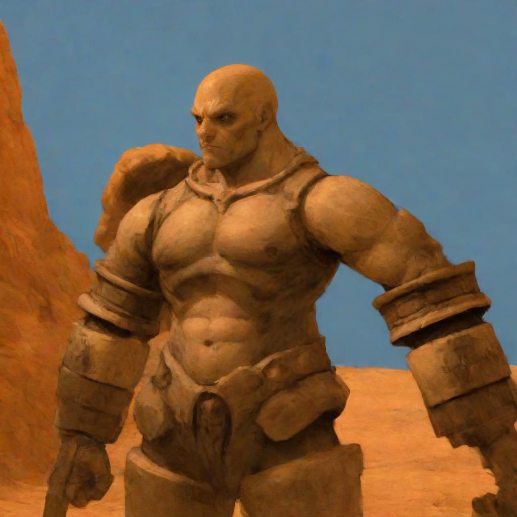  role playing game (RPG) style fantasy stone golem, concept art, art, marvel comics . detailed, vibrant, immersive, reminiscent of high fantasy RPG games, on parchment hyperrealistic, full body, detailed clothing, highly detailed, cinematic lighting, stunningly beautiful, intricate, sharp focus, f/1. 8, 85mm, (centered image composition), (professionally color graded), ((bright soft diffused light)), volumetric fog, trending on instagram, trending on tumblr, HDR 4K, 8K